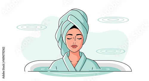 Serene Woman Enjoying Relaxation in a Bathtub, Wrapped in a Soft Towel, Blissful Moments