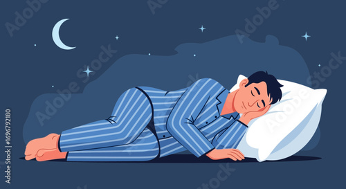 Serene Slumber: Peaceful Illustration Depicting Deep Sleep Under a Starry Midnight Sky
