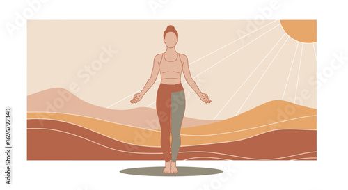 Serene Yoga Pose Silhouette Against Warm Tones Indicating Tranquility And Wellness