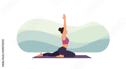 Serene Yoga Pose Against Abstract Background: A Wellness And Mindfulness Illustration