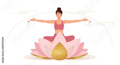 Serene Yoga Practitioner Meditating Calmly Upon Lotus Flower, Embracing Inner Peace