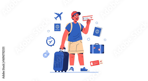 Prepared Traveler Ready for Journey with Suitcase Passport and Airplane Tickets to New Destination