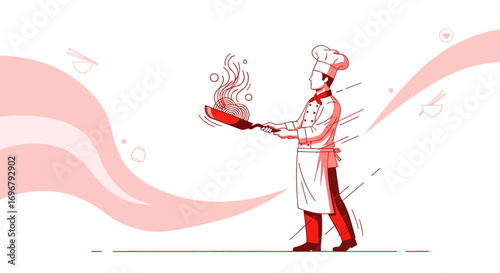 Professional Chef Cooking Noodles: Artistic Illustration of Gastronomy And Culinary Expertise
