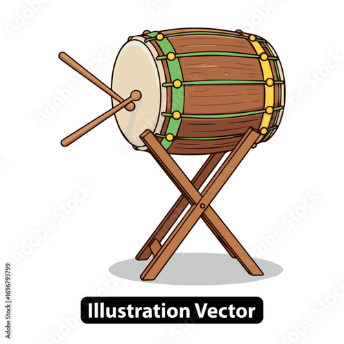 Traditional wooden bedug drum illustration for Islamic celebration like Eid or Ramadan