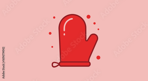 Red Oven Mitt Artfully Designed Displayed on a Pastel Pink Colored Background