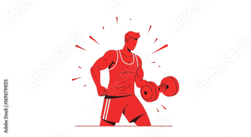 Red Silhouette Man Lifting Dumbbell Demonstrating Strength with Intense Vigor and Focus