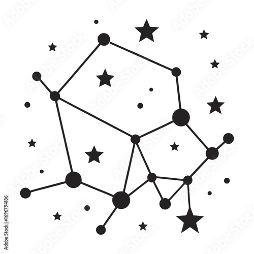 Black and White Star Constellation and Cosmic Network Illustration