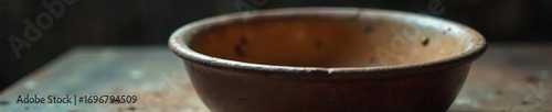 Close-up shot of an empty bowl, highlighting the stark reality of hunger and food insecurity The worn texture and subtle details evoke a sense of poverty and deprivation , image, hopeless, support