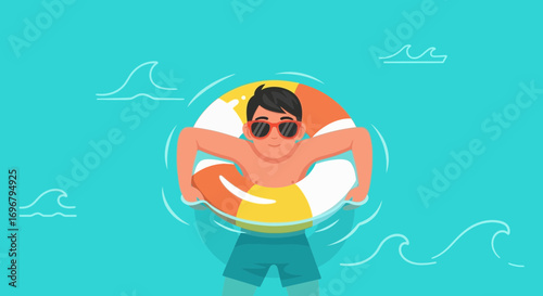 Relaxed Summer Vacation: Young Person Enjoying Beach Fun With Inflatable Ring