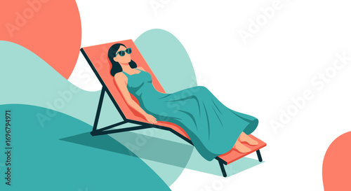 Relaxed Woman Lounging On Deckchair During Sunny Day Enjoying Vacation Getaway