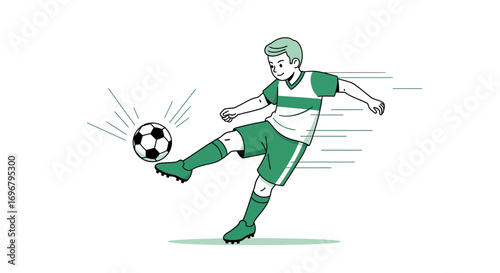 Soccer Player In Action: Illustration Of Kicking The Ball With Powerful Movement