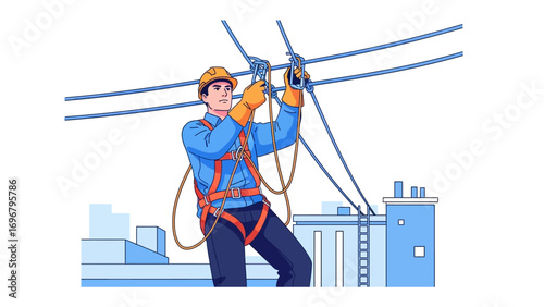 Lineman Working: A skilled lineman, equipped with safety gear, diligently works on high-voltage power lines, ensuring the reliability of the city's electrical grid.