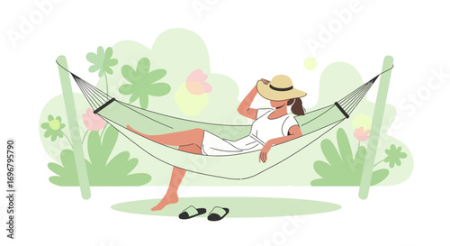 Relaxing Summers Day: A Woman in a Hammock Enjoying Serene Moments of Peace And Harmony