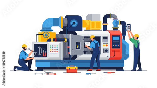 Precision Engineering: Skilled technicians collaborate on intricate machinery, showcasing the artistry of industrial maintenance and technological prowess.
