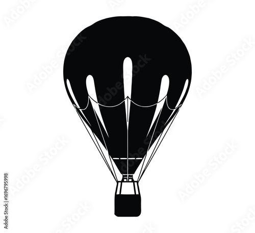 Black and white illustration of a hot air balloon