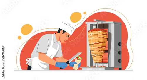 Restaurant Worker Preparing Delicious Shawarma, Ready For Customer Delivery