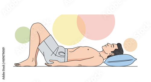 Restful Male in Reclined Position, Relaxing With Legs Bent, Contemplative Peace
