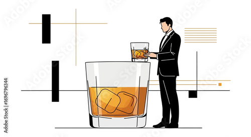 Sophisticated Man With Whiskey: Modern Illustration of Refined Taste and Elegance