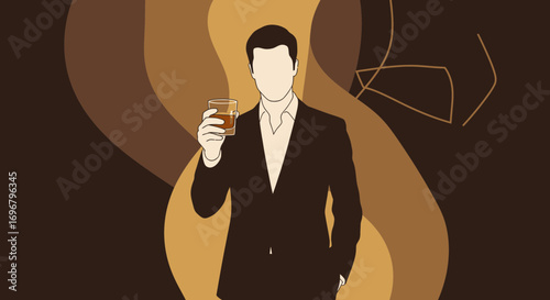 Sophisticated Silhouette With Whiskey, Representing Elegance and Refinement In A Brown Palette