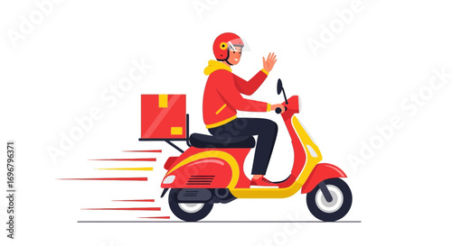 Speedy Delivery Driver on Scooter Delivering Package in Vibrant Illustration Style