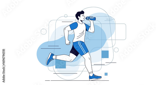 Runner Hydration Concept Drink Bottle Illustration Showing Exercise Sports Health Lifestyle