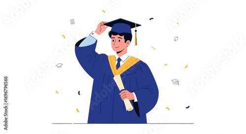 Student Celebrates Academic Success In Graduation Attire With Diploma And Excitement