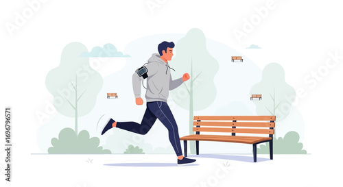 Runner Jogging Outdoors in Park Enjoying the Day for Healthy Lifestyle and Fitness