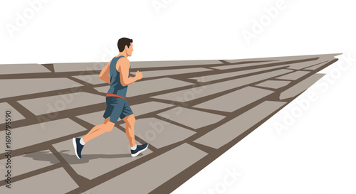 Runner On Abstract Pavement Accelerating Forward Towards The Goal In The Distance