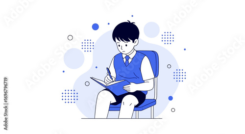 Student Engaged In Schoolwork: A Simple, Clean And Eye-Catching Illustration