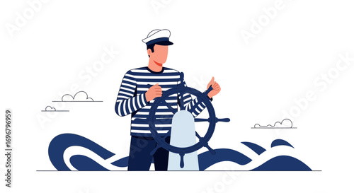 Sailor Steering His Ship Through The Waves With Focused Determination And Precision