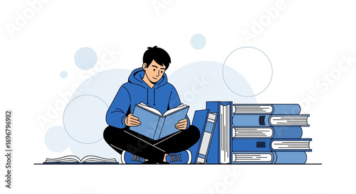 Student Immersed In A Book Surrounded By Literary Treasures, Reading Habits
