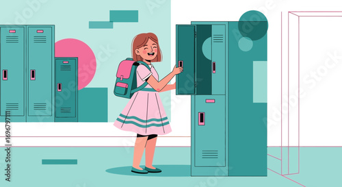 School Girl Opening Locker: Artwork Depicting Student Life and Education Ambitions