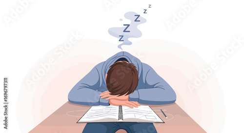 Student Slumbering At Desk Represents Exhaustion And Academic Overload Illustrated
