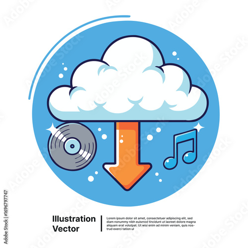 Seamless cloud storage concept enabling effortless digital audio media download and access to your favorite music files