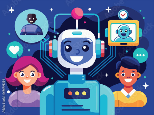 AI Technology Connecting Humans Flat Artwork