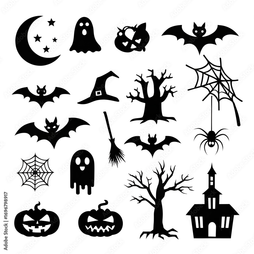 Fototapeta premium Set of halloween clipart silhouette vector with white background.