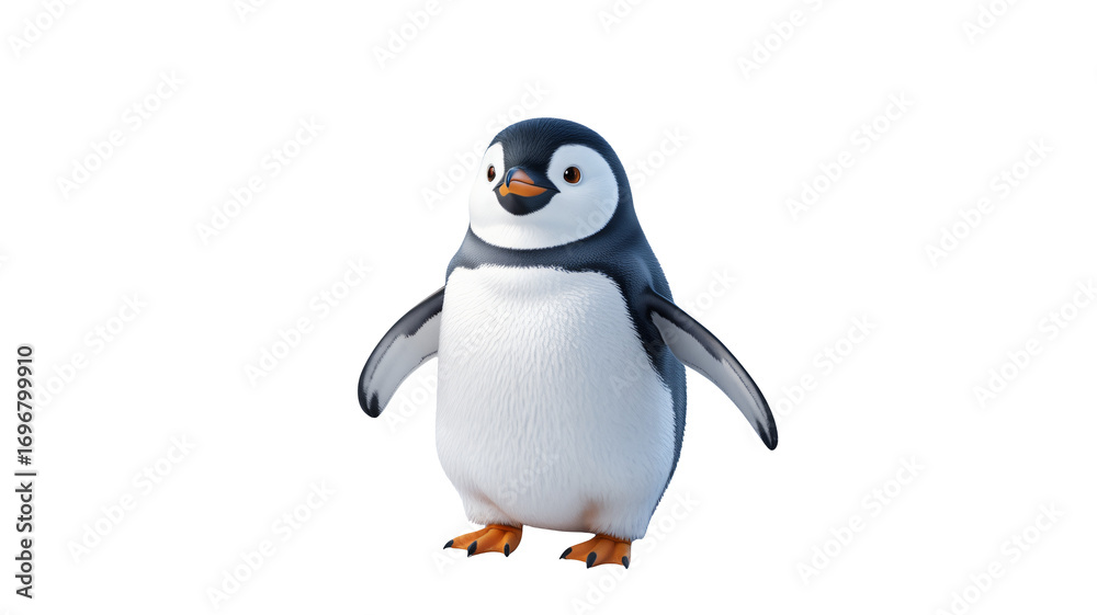 Fototapeta premium Adorable cartoon penguin character standing with cute friendly expression, perfect for animation and design