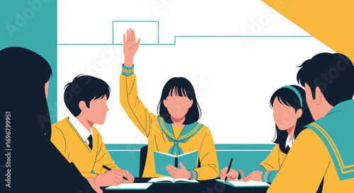 Students Learning Together, Raising Hand, Reading Books, and Engaging in Classroom Activities