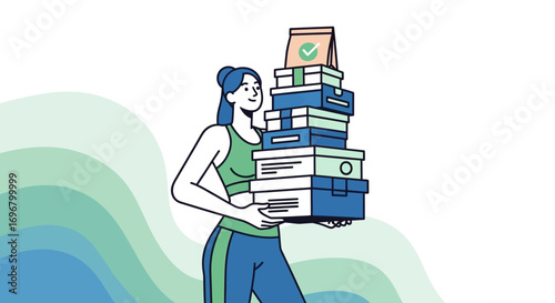 Woman Carrying Boxes Delivery Illustration Concept Digital Art Of Order Ready To Deliver