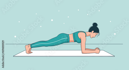 Woman Completes Arm Plank Exercise on Mat, Embracing Bodyweight Strength and Wellness Goal