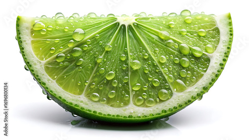 Close up of a single fresh lime wedge with droplets refreshing citrus cocktail garnish