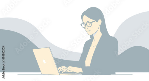 Successful Professional Woman Concentrating on Portable Computer With Modern Design