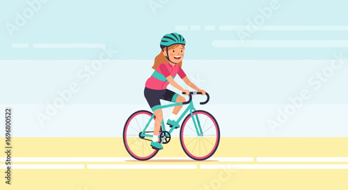 Woman Cycling Happily Outdoors On A Sunny Day With A Bicycle For Fun Or Sport