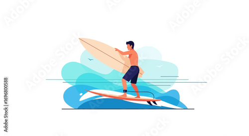 Surfer Executes Skillful Maneuver on Wavy Waters, Showcasing Aquatic Prowess and Adventure
