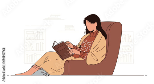 Woman Embracing Comfort Reading: An Illustrated Moment of Leisure And Serenity