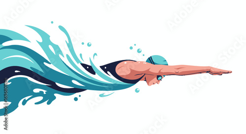 Swimmer Illustration Shows Speed And Motion Through Water With Modern And Abstract Design