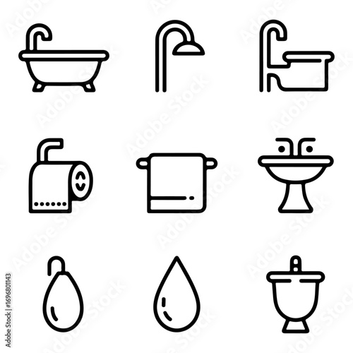 Unique and high quality Bathroom line icon set