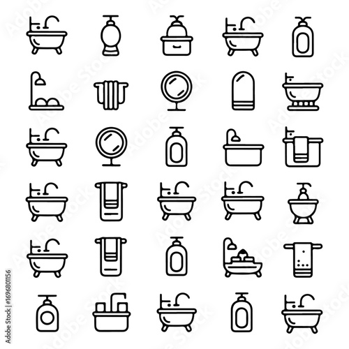 Unique and high quality Bathroom line icon set