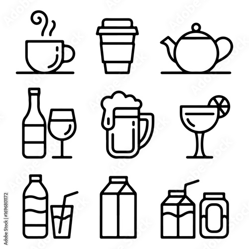 Unique and high quality beverage line icon set