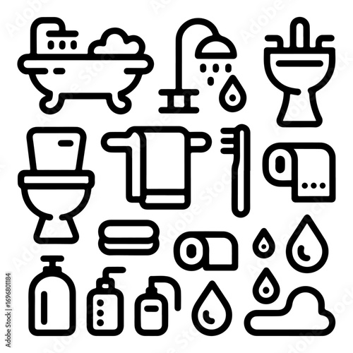 Unique and high quality Bathroom line icon set